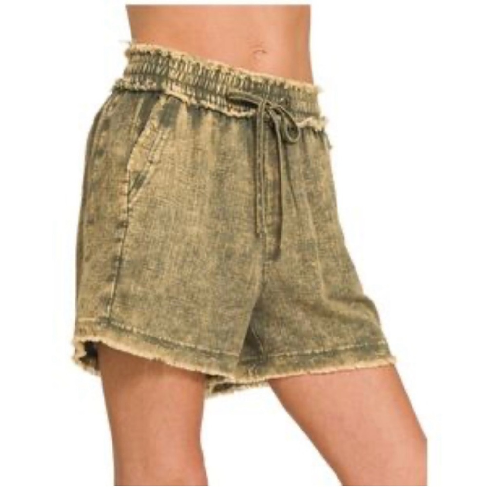 ZENANA• Mineral Tencel Frayed Hem Washed Shorts•STYLE OPW 7274A5